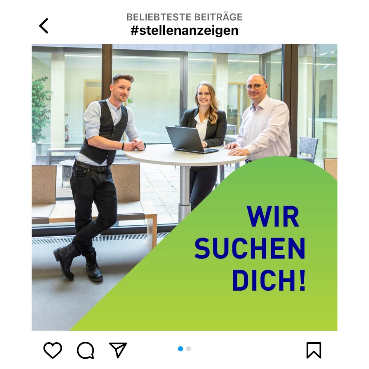 Stellenanzeige auf Instagram von netzeodr: Startbild des Karussells, Menschen sind zu sehen, klare Bildsprache