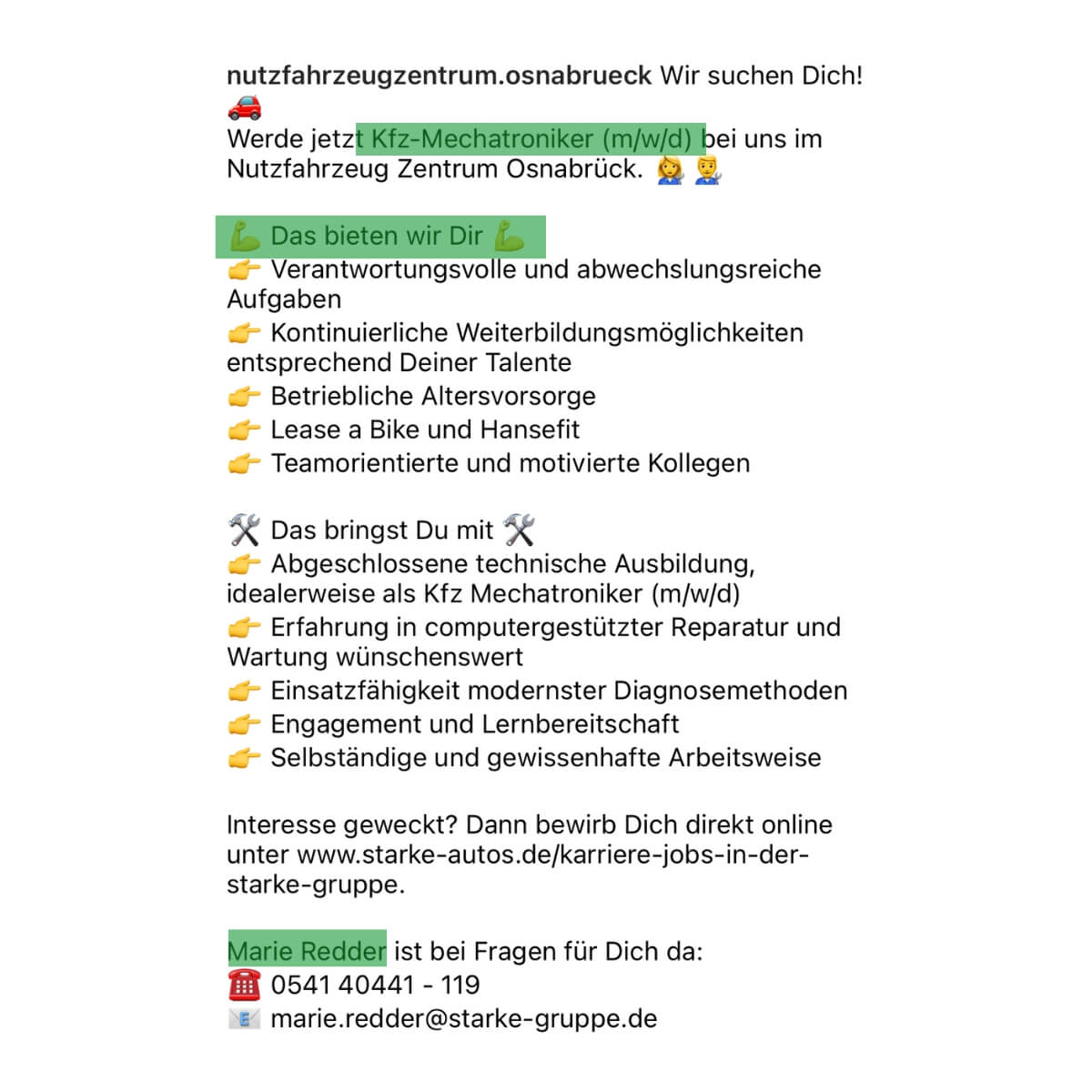 Text der Stellenanzeige mit Klarheit: Was wir bieten steht ganz oben