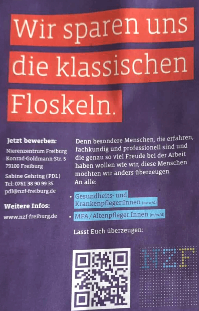 Jobangebot Zeitung Nierenzentrum Freiburg