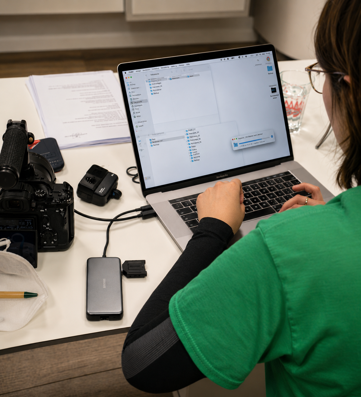 Datensicherung am Set des Recruitingfilm-Drehs im Nierenzentrum Freiburg