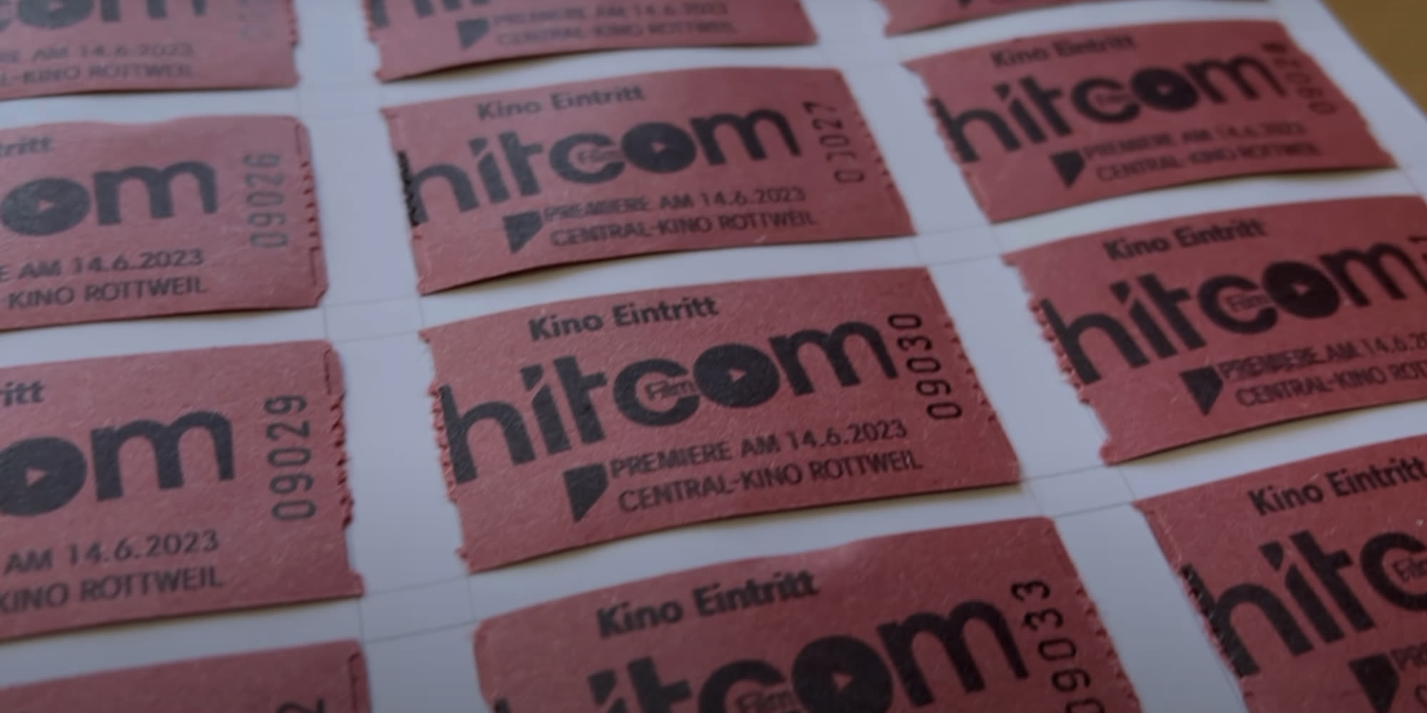 Gedruckte Eintrittskarten zur hitcom-Kinopremiere am 14.6.2023 im Central-Kino Rottweil